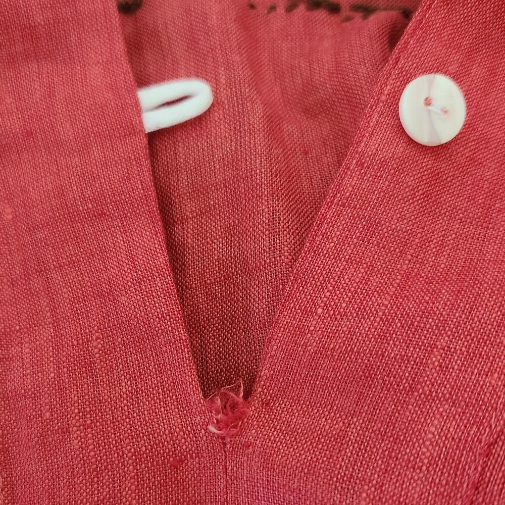 HILOS DE SOL Dalia Mexican embroidered linen lace belted red dress Size S M NEW - Picture 7 of 9